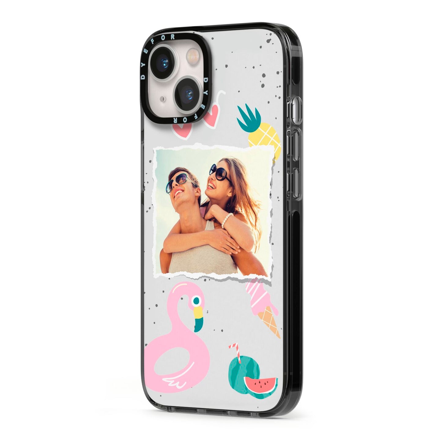 Summer Photo Personalised iPhone 13 Black Impact Case Side Angle on Silver phone
