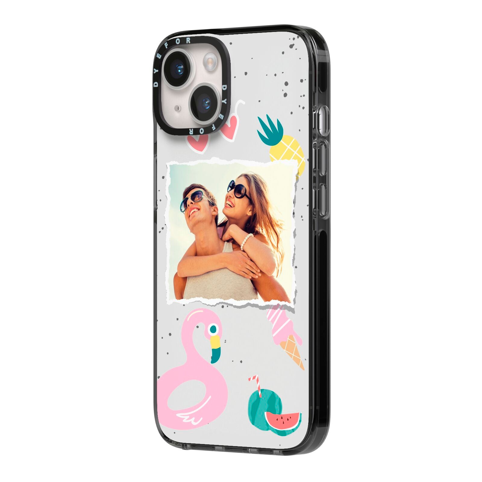 Summer Photo Personalised iPhone 14 Black Impact Case Side Angle on Silver phone