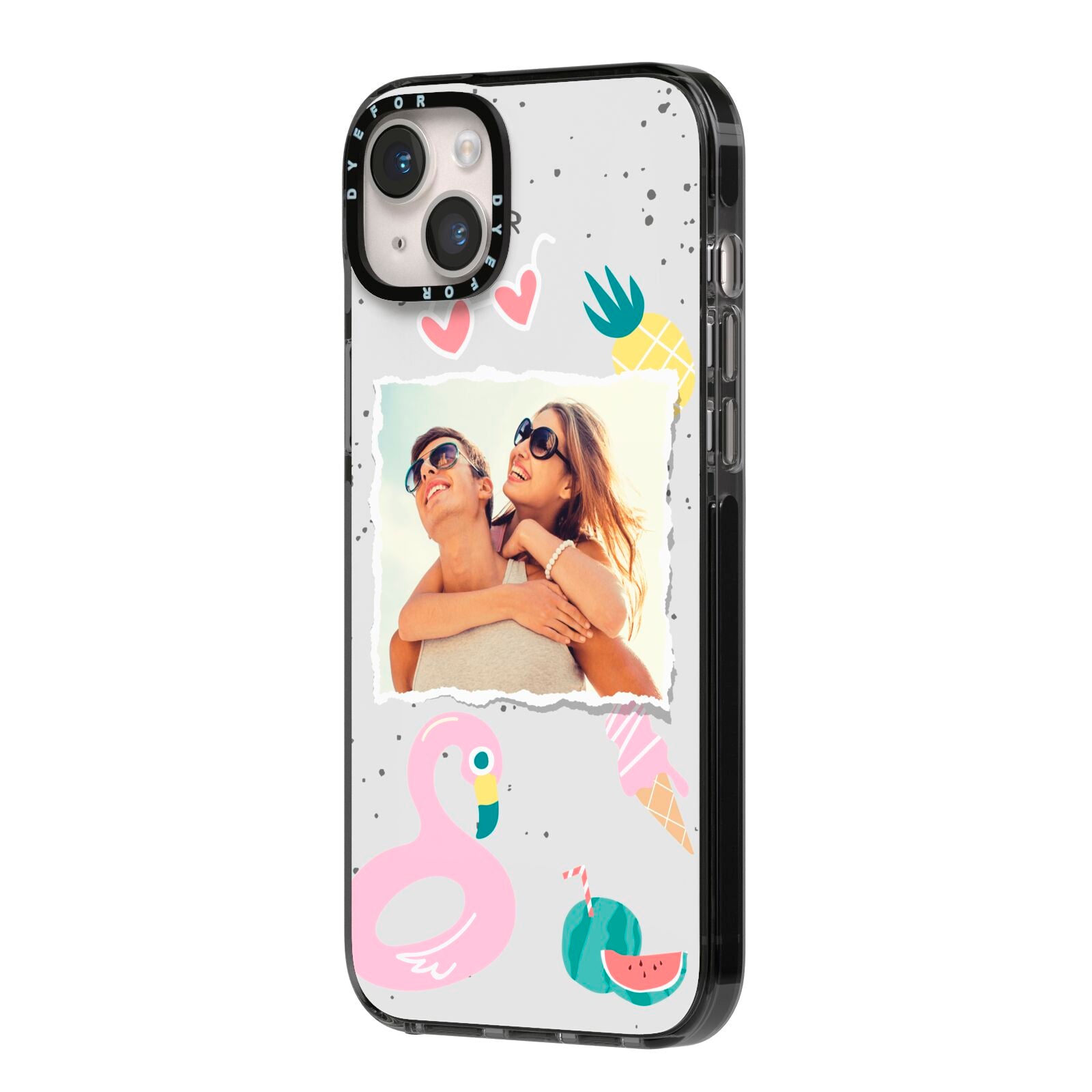 Summer Photo Personalised iPhone 14 Plus Black Impact Case Side Angle on Silver phone