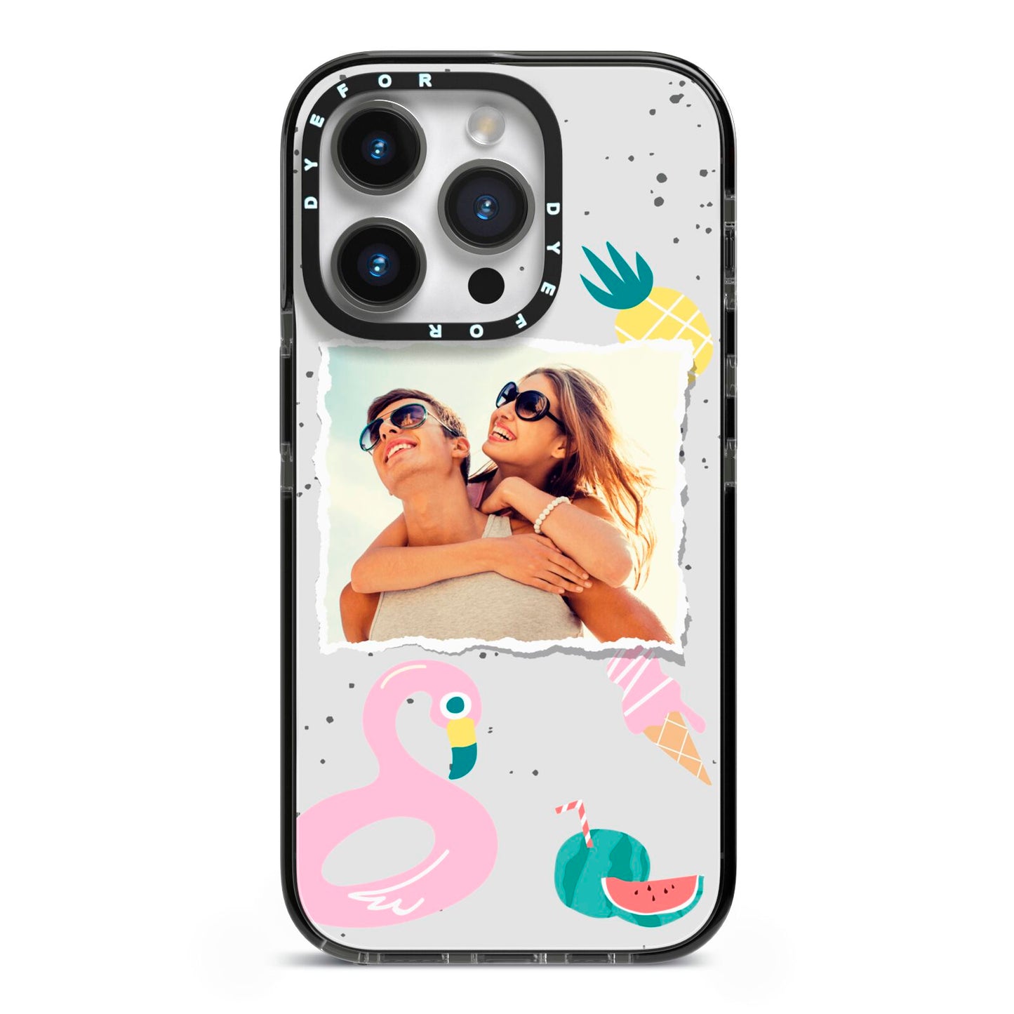 Summer Photo Personalised iPhone 14 Pro Black Impact Case on Silver phone
