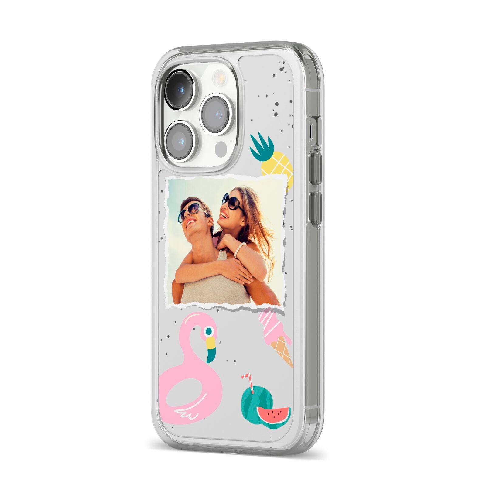 Summer Photo Personalised iPhone 14 Pro Clear Tough Case Silver Angled Image