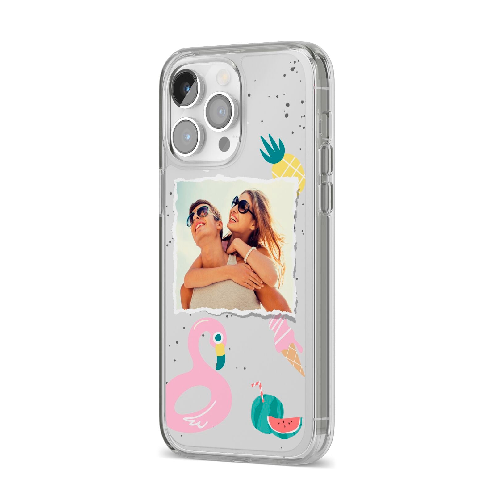 Summer Photo Personalised iPhone 14 Pro Max Clear Tough Case Silver Angled Image