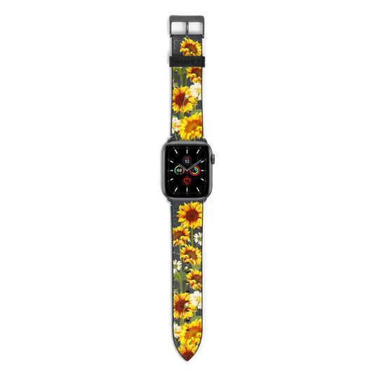 Sunflower Floral Apple Watch Strap with Space Grey Hardware