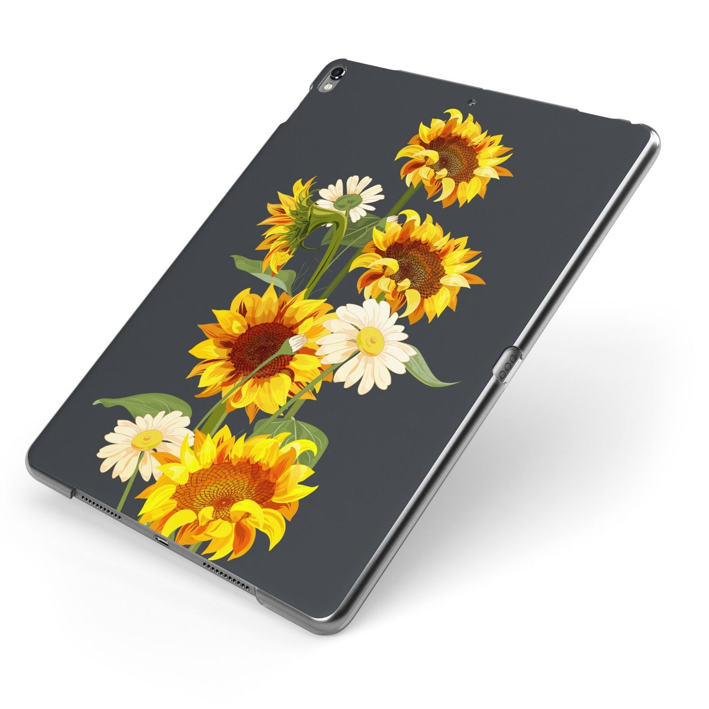 Sunflower Floral Apple iPad Case on Grey iPad Side View
