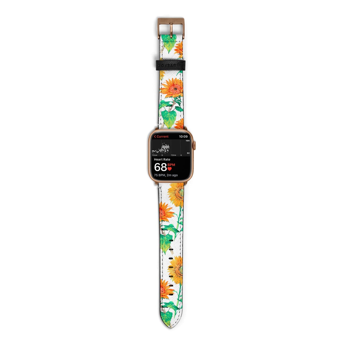 Sunflower Pattern Apple Watch Strap Size 38mm with Gold Hardware
