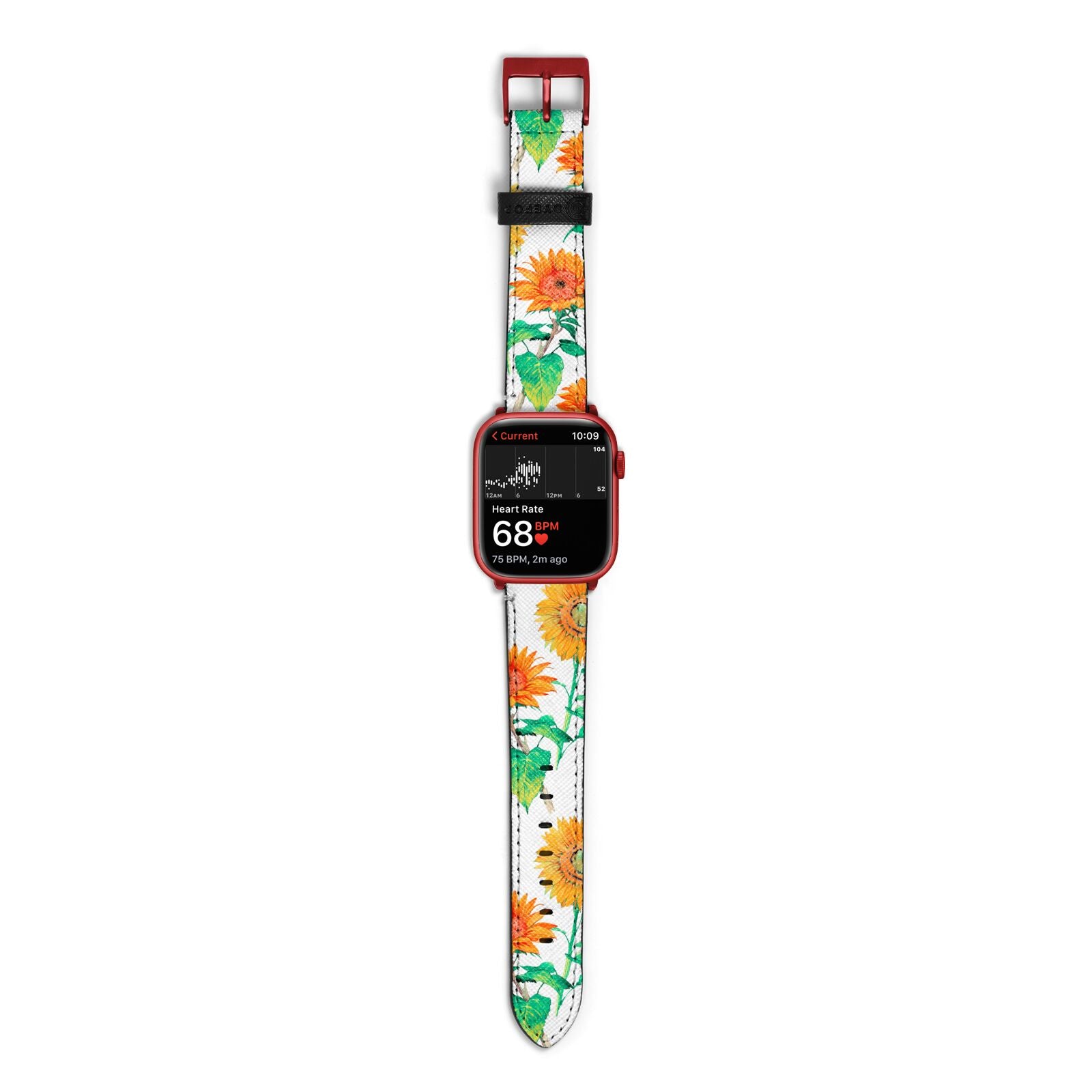 Sunflower Pattern Apple Watch Strap Size 38mm with Red Hardware