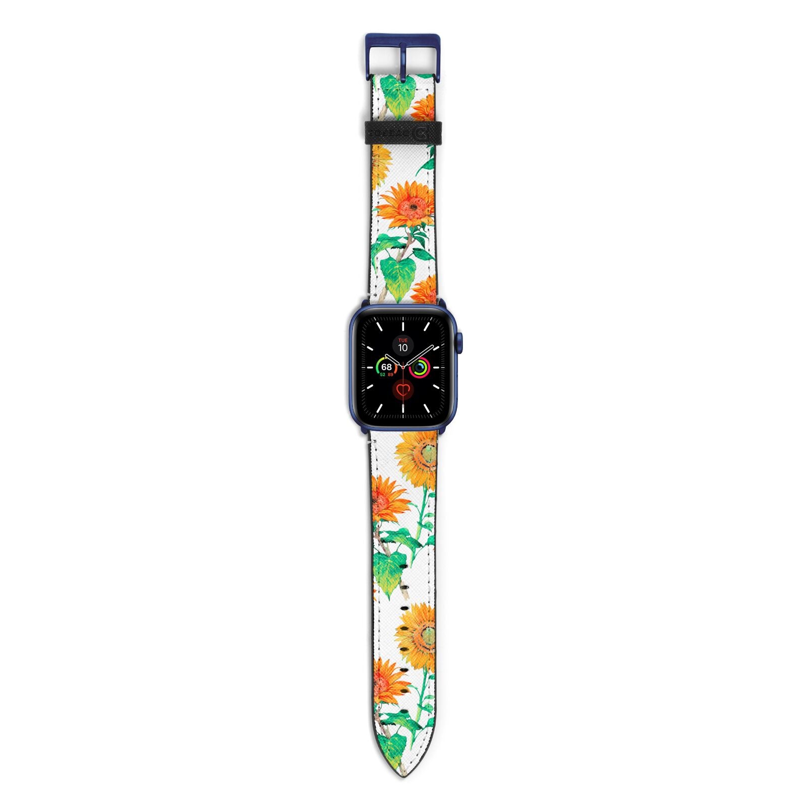 Sunflower Pattern Apple Watch Strap with Blue Hardware