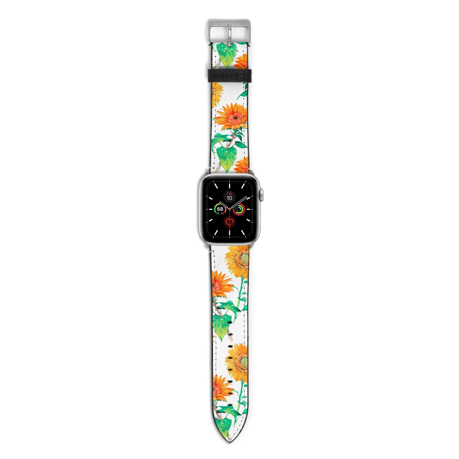 Sunflower Pattern Apple Watch Strap with Silver Hardware