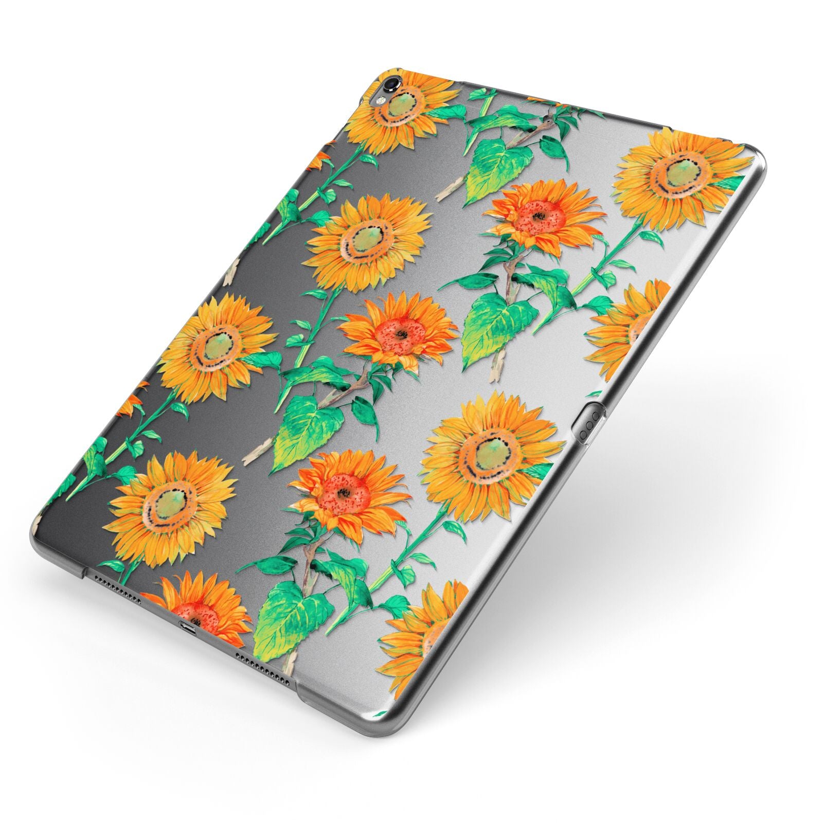 Sunflower Pattern Apple iPad Case on Grey iPad Side View