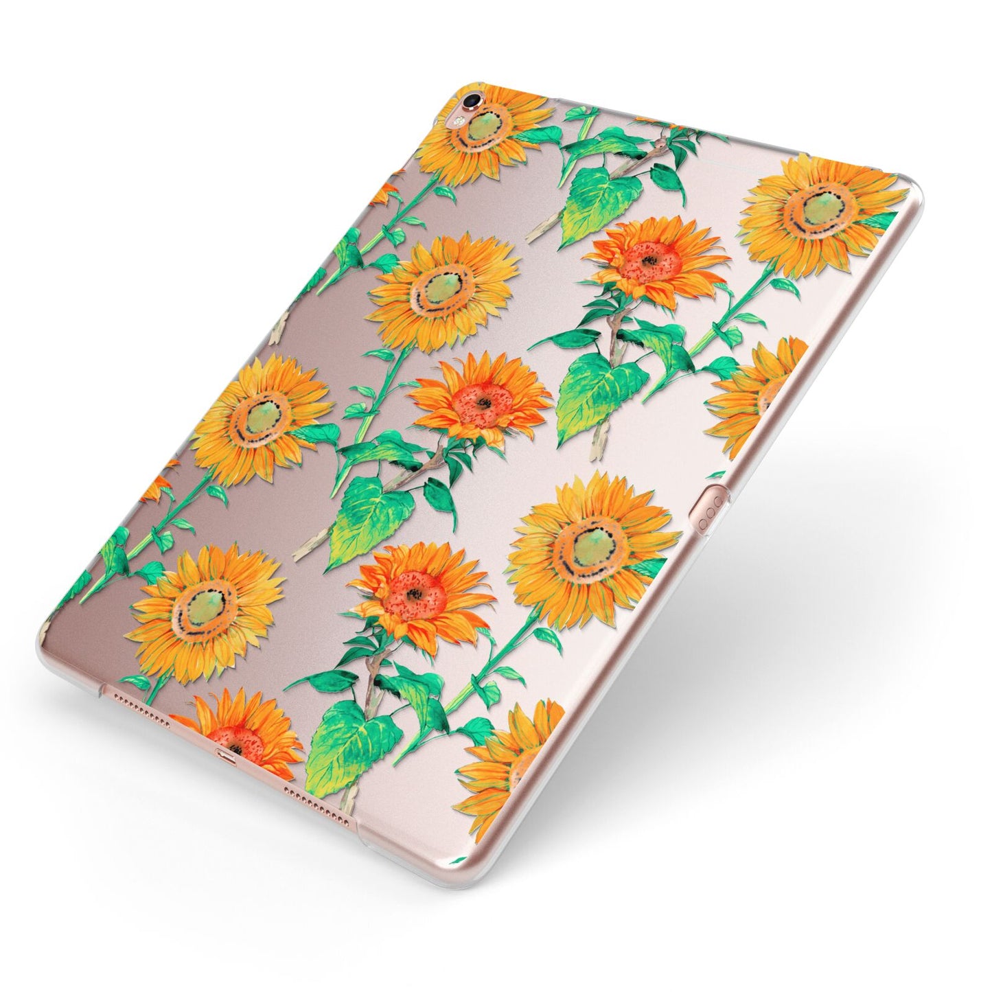 Sunflower Pattern Apple iPad Case on Rose Gold iPad Side View
