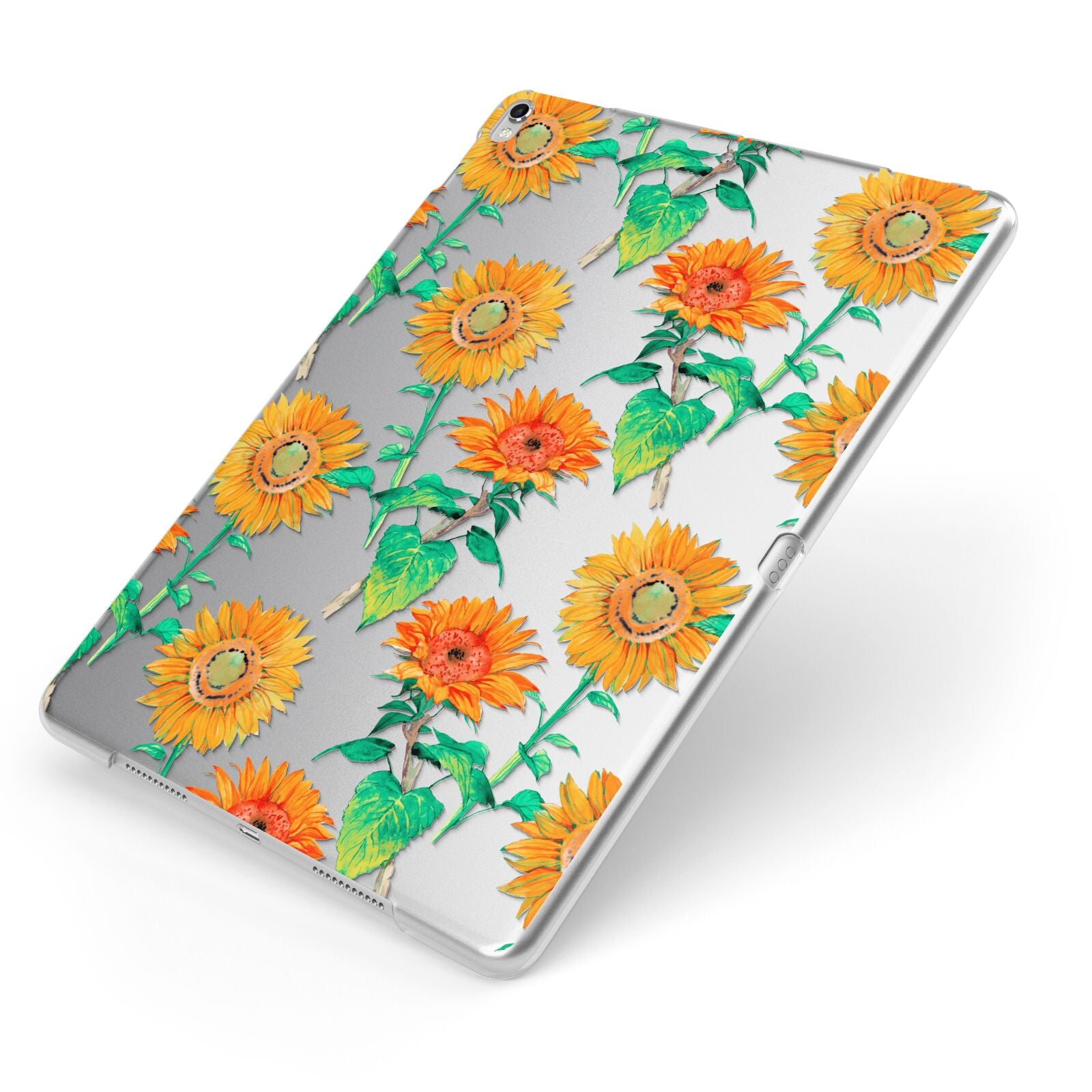 Sunflower Pattern Apple iPad Case on Silver iPad Side View