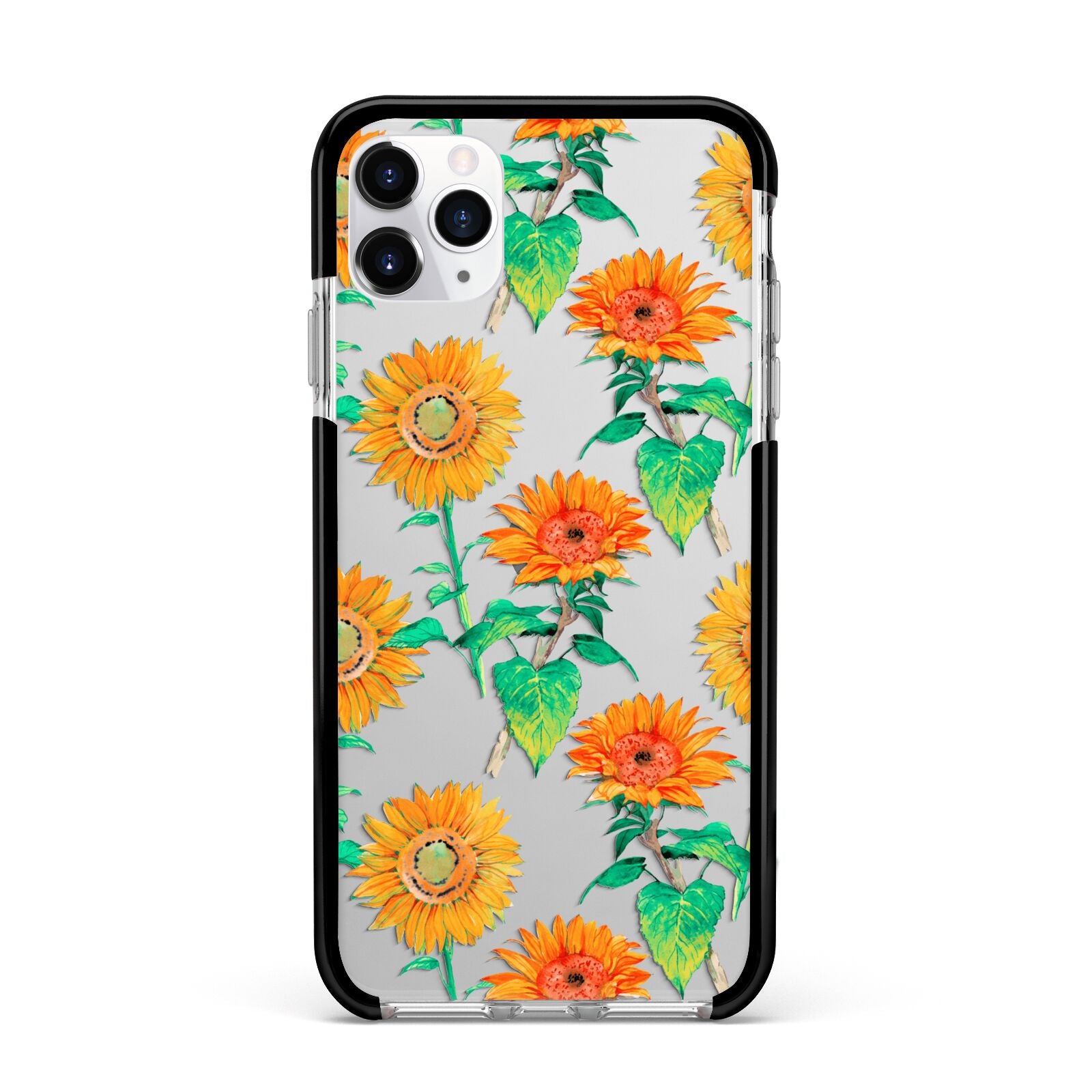 Sunflower Pattern Apple iPhone 11 Pro Max in Silver with Black Impact Case