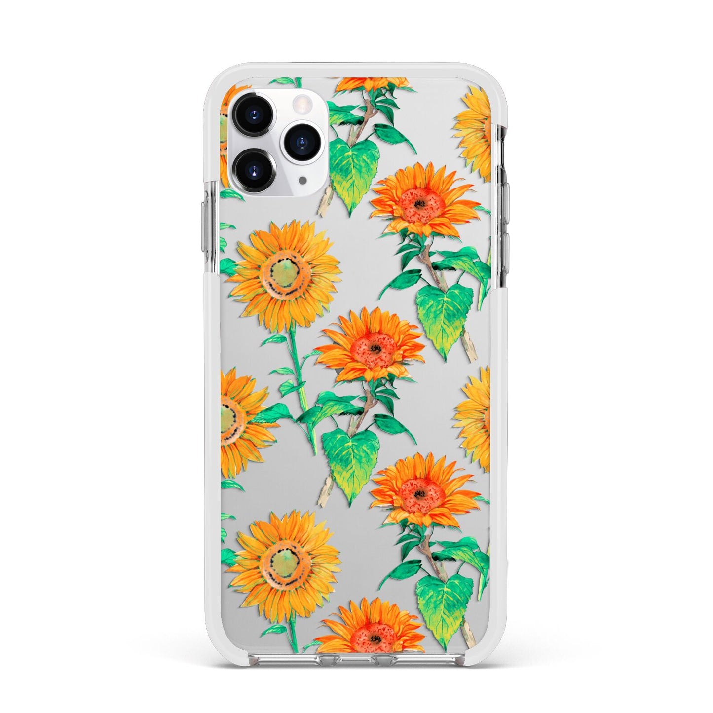 Sunflower Pattern Apple iPhone 11 Pro Max in Silver with White Impact Case