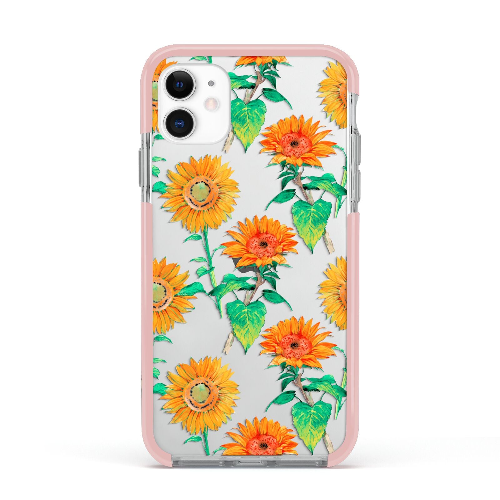 Sunflower Pattern Apple iPhone 11 in White with Pink Impact Case