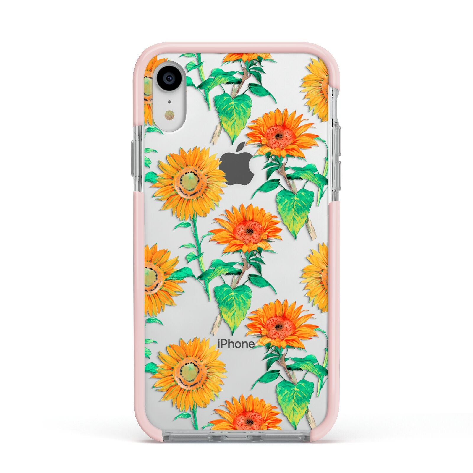 Sunflower Pattern Apple iPhone XR Impact Case Pink Edge on Silver Phone