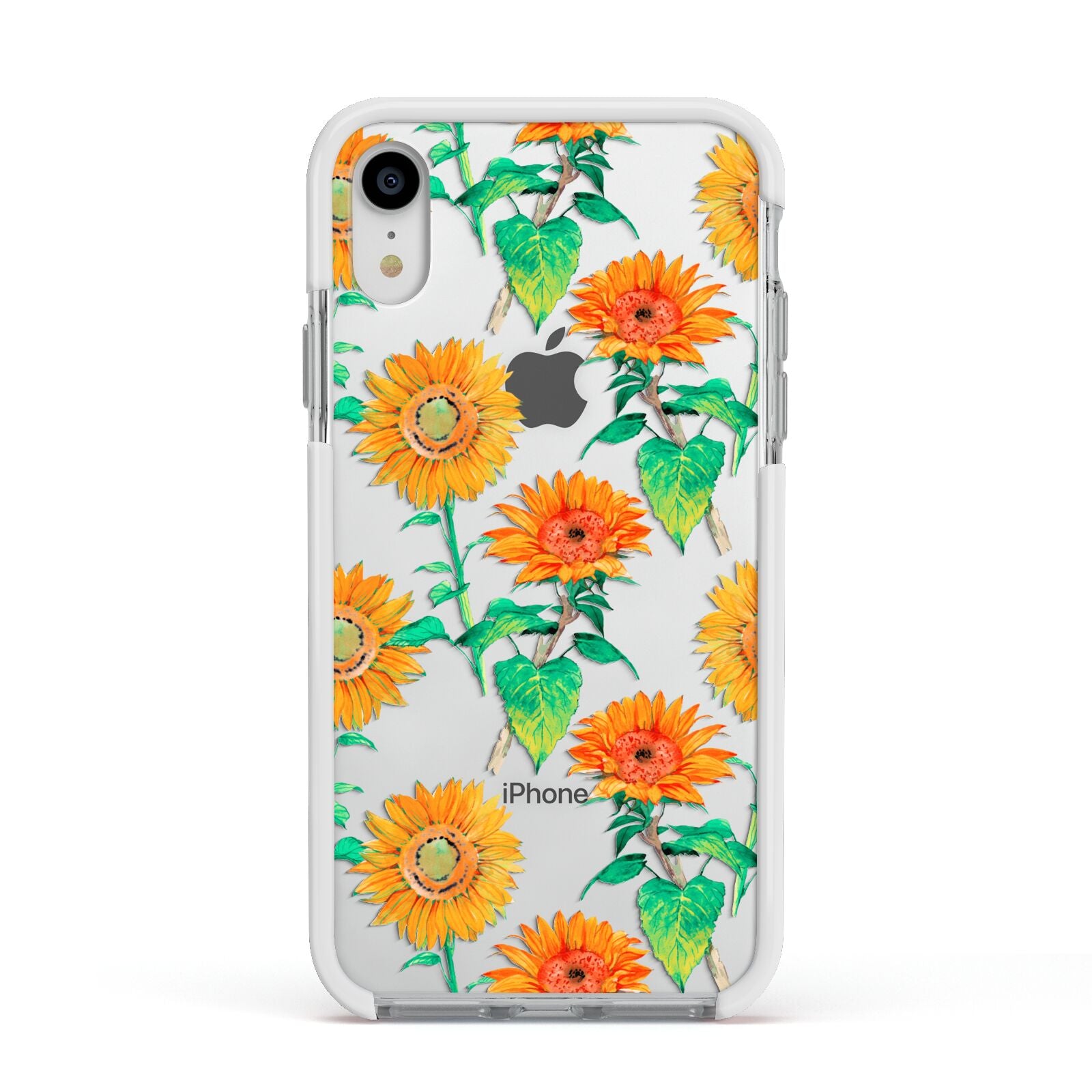 Sunflower Pattern Apple iPhone XR Impact Case White Edge on Silver Phone