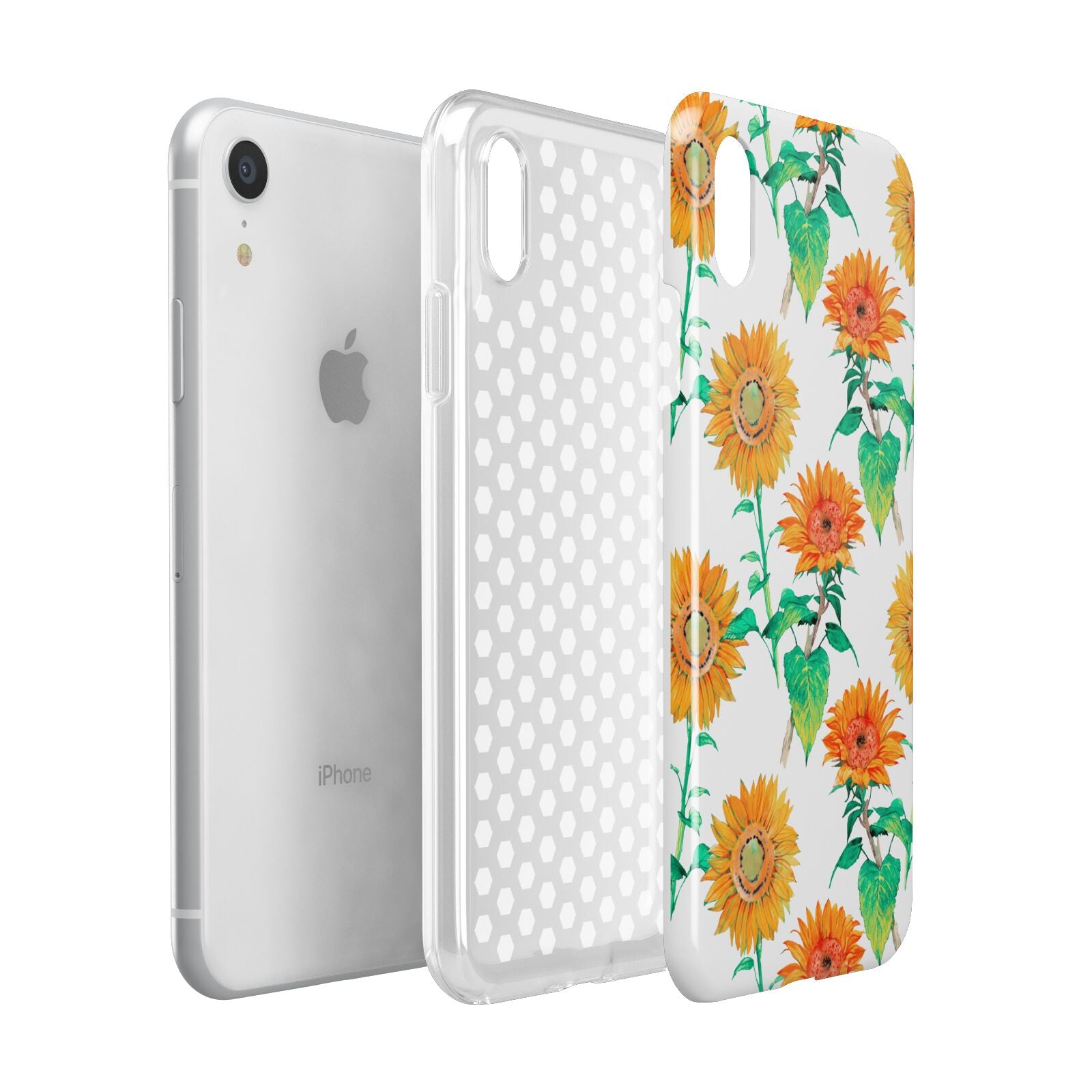 Sunflower Pattern Apple iPhone XR White 3D Tough Case Expanded view