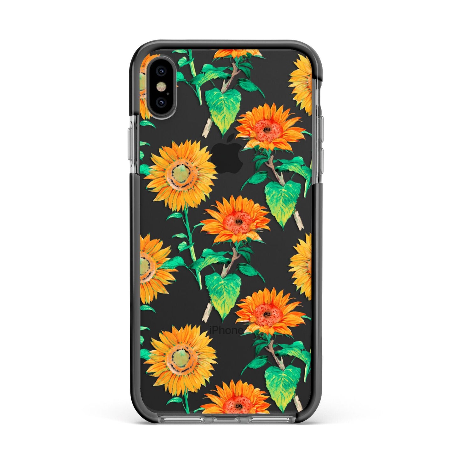 Sunflower Pattern Apple iPhone Xs Max Impact Case Black Edge on Black Phone