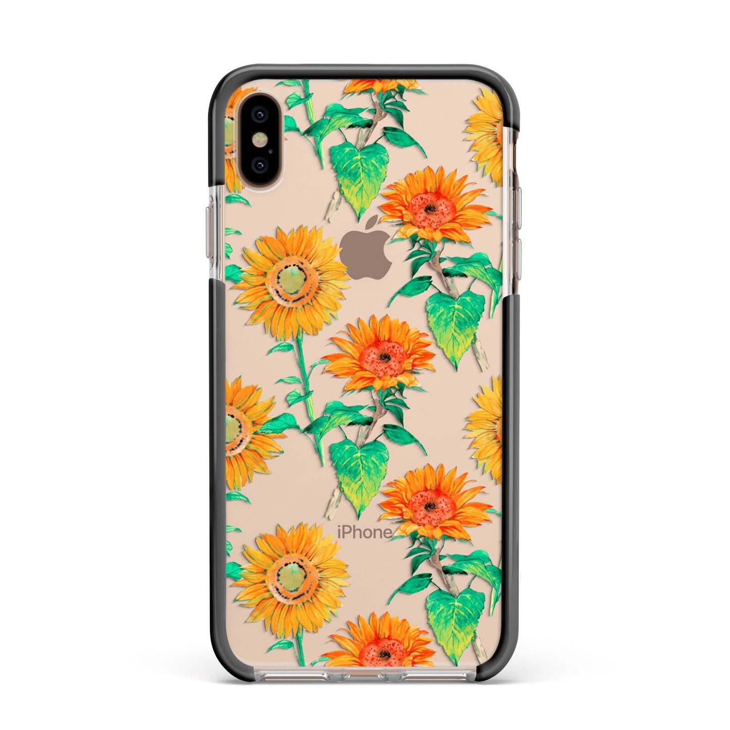 Sunflower Pattern Apple iPhone Xs Max Impact Case Black Edge on Gold Phone