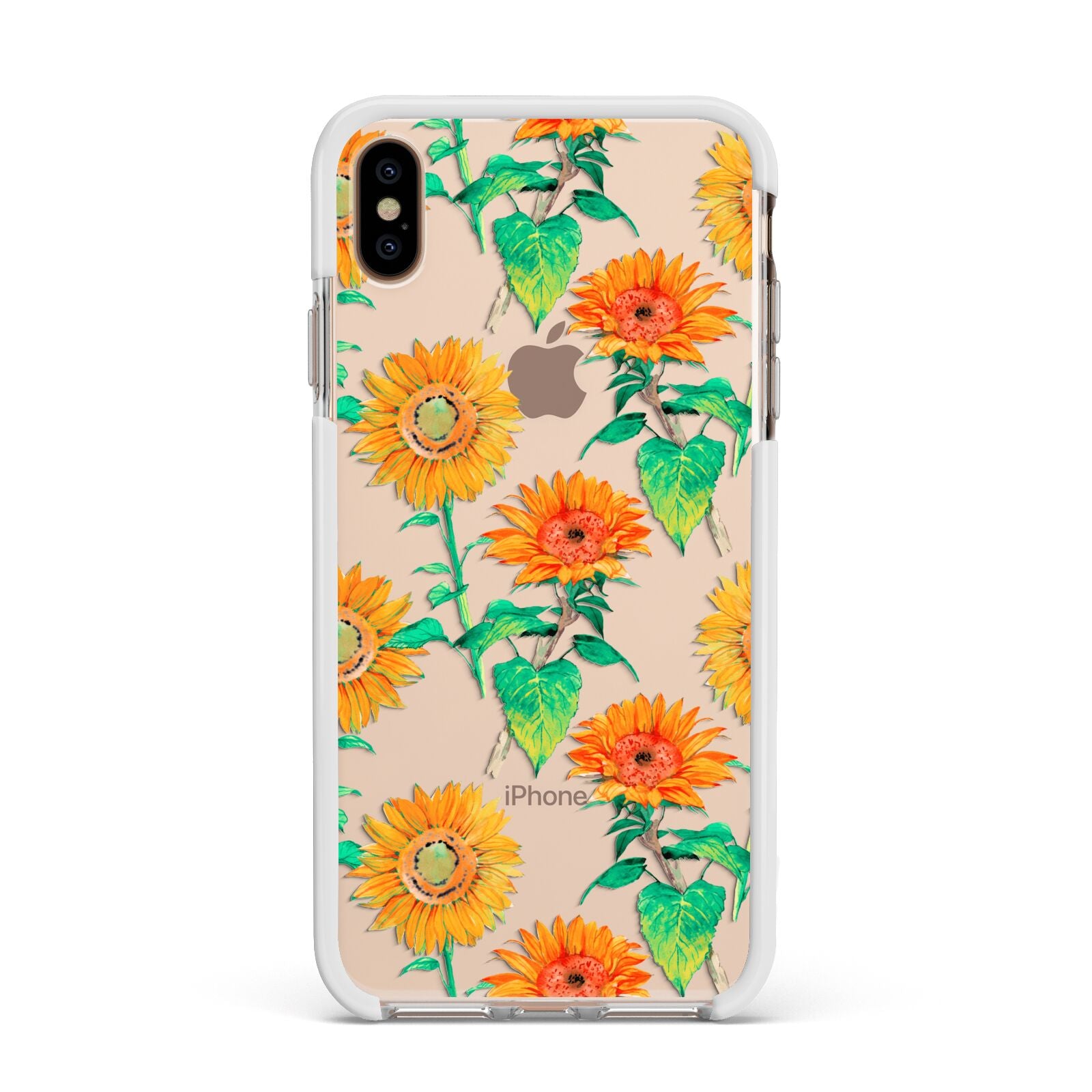 Sunflower Pattern Apple iPhone Xs Max Impact Case White Edge on Gold Phone