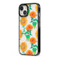 Sunflower Pattern iPhone 13 Black Impact Case Side Angle on Silver phone