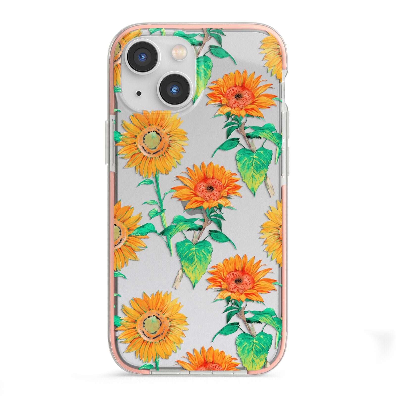 Sunflower Pattern iPhone 13 Mini TPU Impact Case with Pink Edges