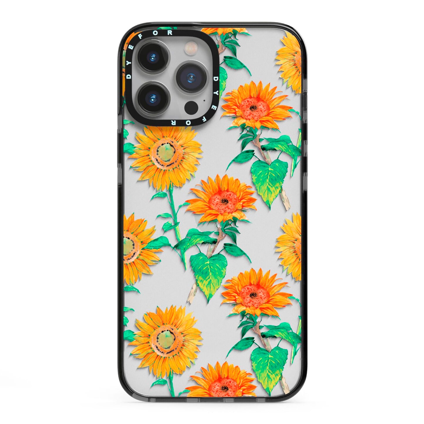 Sunflower Pattern iPhone 13 Pro Max Black Impact Case on Silver phone