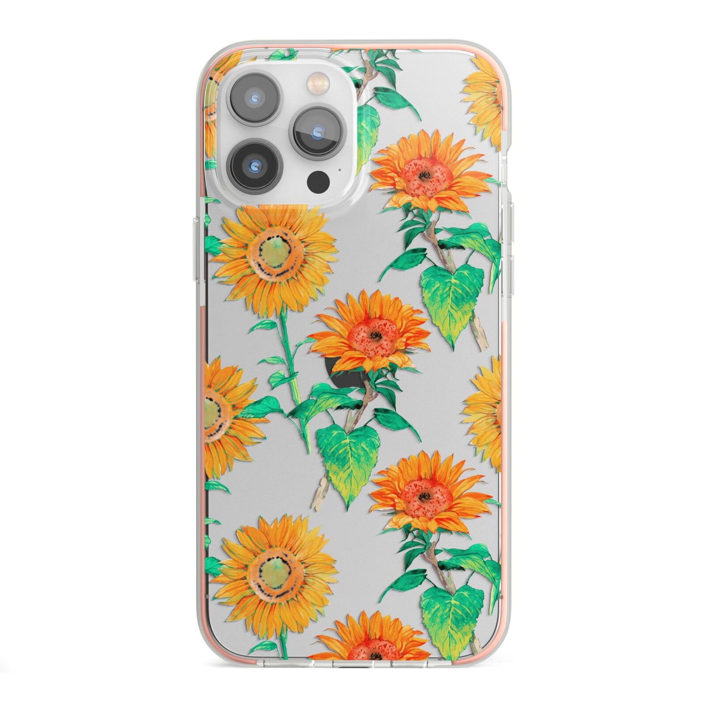 Sunflower Pattern iPhone 13 Pro Max TPU Impact Case with Pink Edges