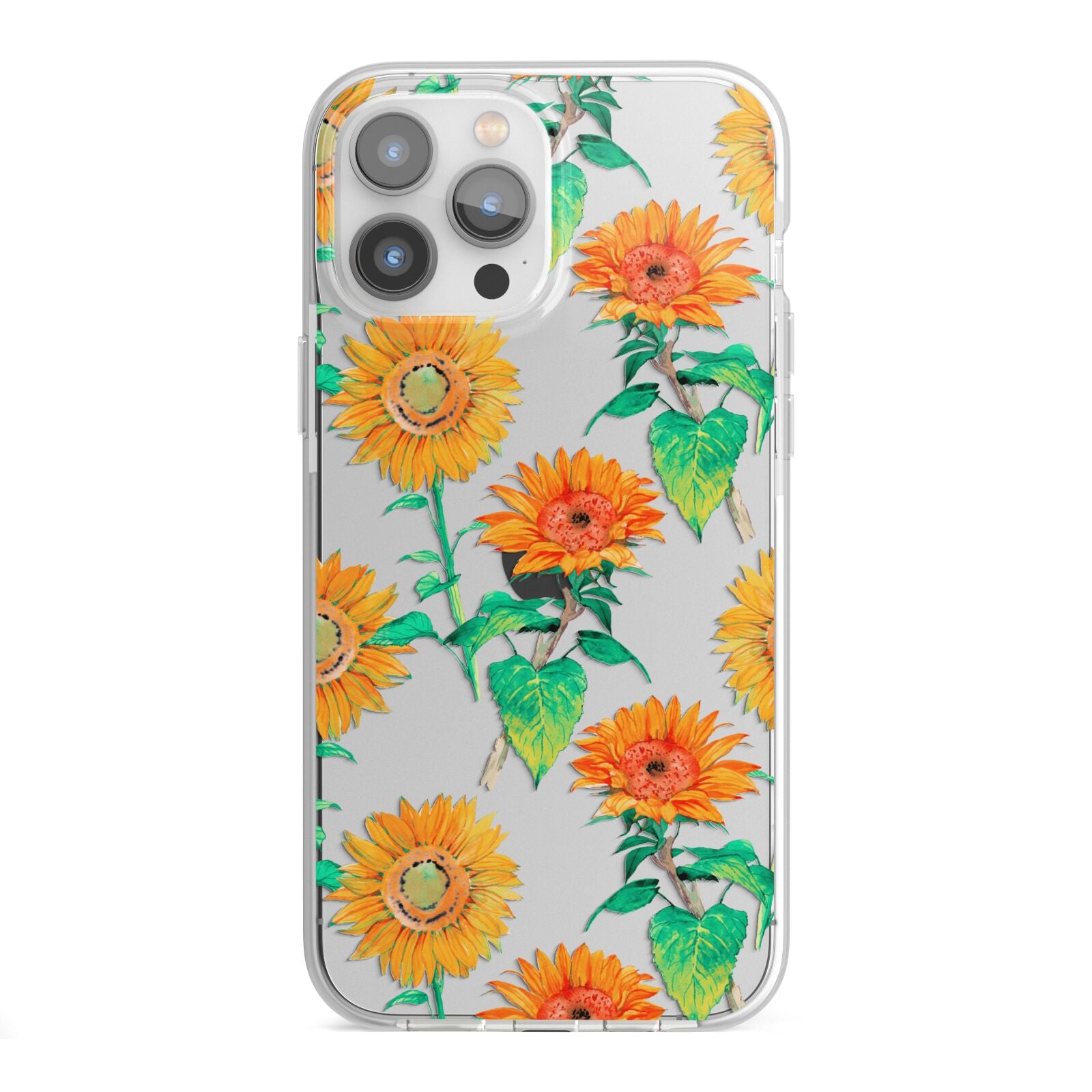 Sunflower Pattern iPhone 13 Pro Max TPU Impact Case with White Edges