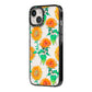 Sunflower Pattern iPhone 14 Black Impact Case Side Angle on Silver phone