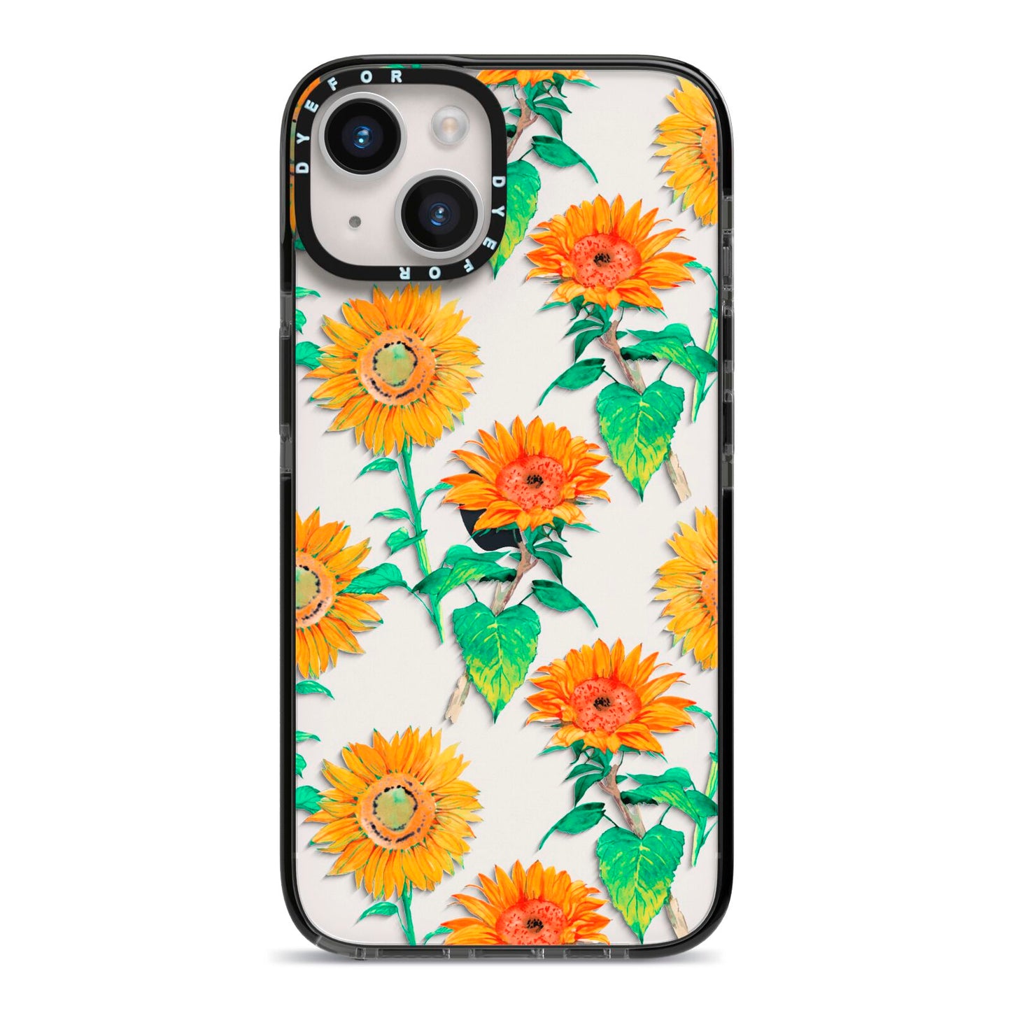 Sunflower Pattern iPhone 14 Black Impact Case on Silver phone
