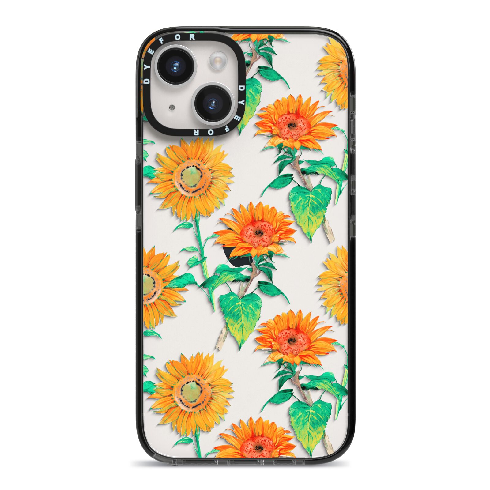 Sunflower Pattern iPhone 14 Black Impact Case on Silver phone