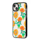 Sunflower Pattern iPhone 14 Plus Black Impact Case Side Angle on Silver phone
