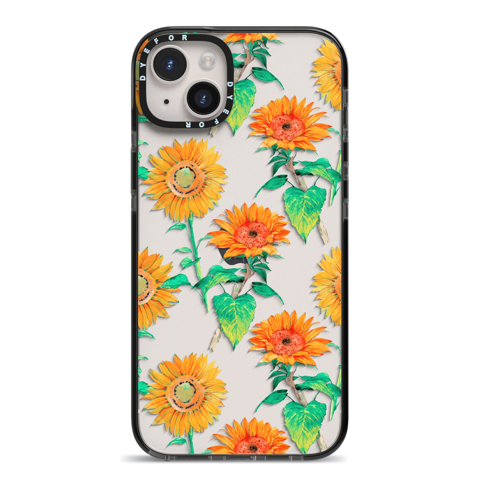Sunflower Pattern iPhone 14 Plus Black Impact Case on Silver phone