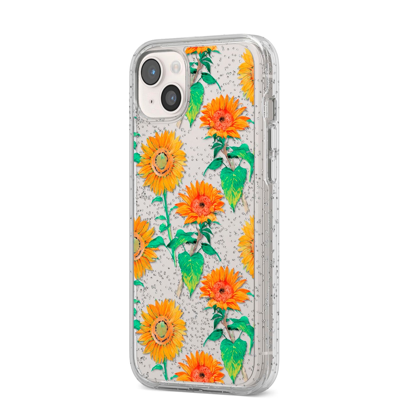 Sunflower Pattern iPhone 14 Plus Glitter Tough Case Starlight Angled Image