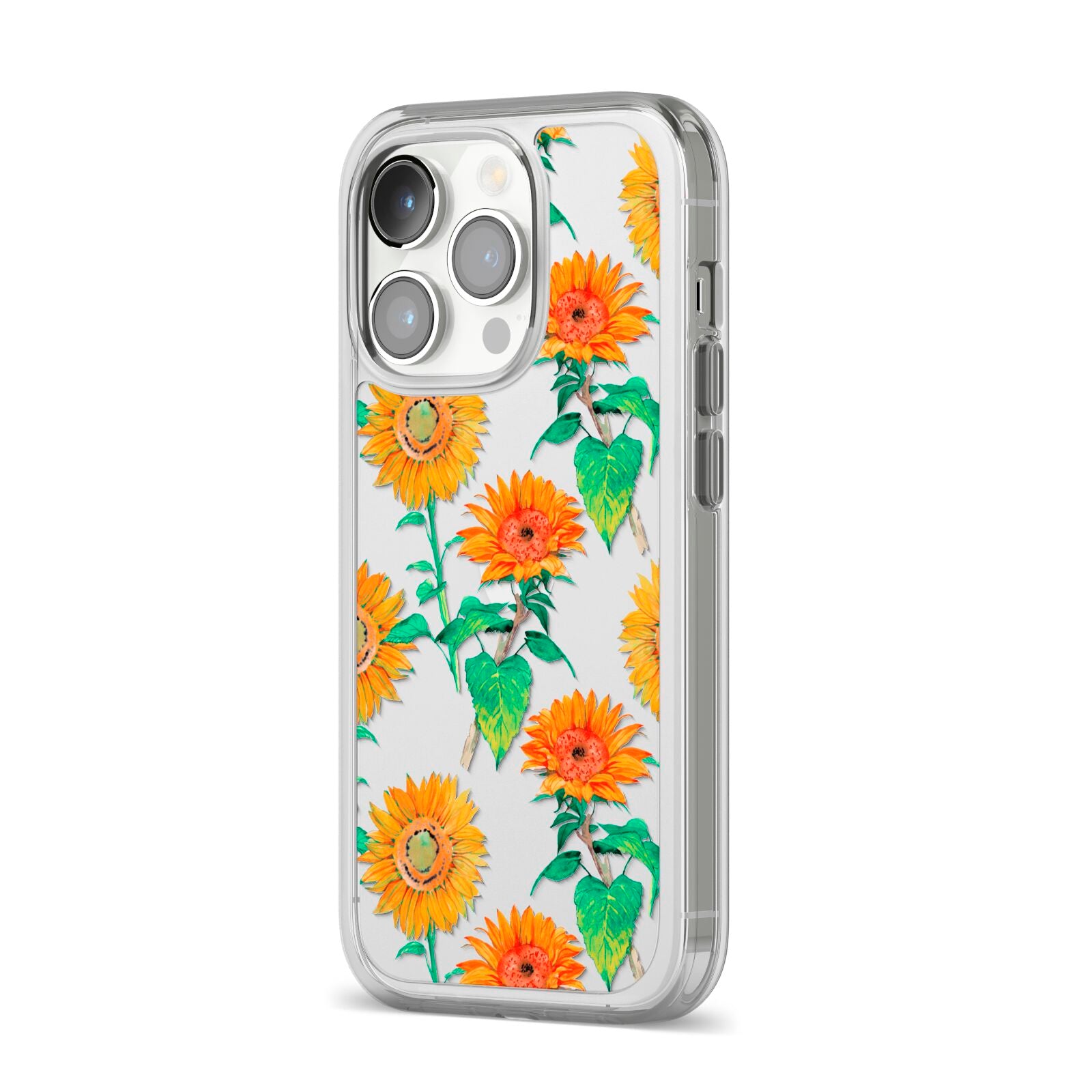 Sunflower Pattern iPhone 14 Pro Clear Tough Case Silver Angled Image