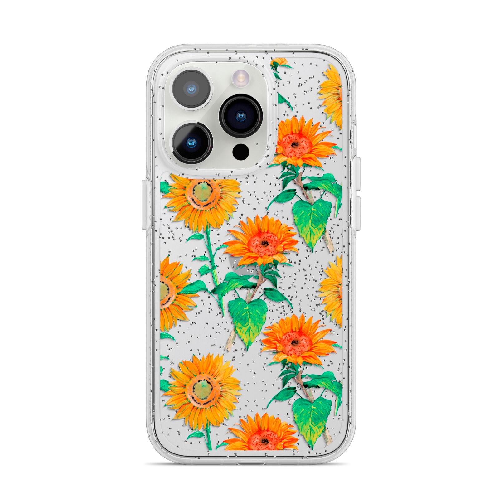 Sunflower Pattern iPhone 14 Pro Glitter Tough Case Silver