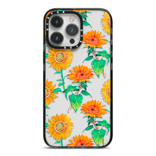 Sunflower Pattern iPhone 14 Pro Max Black Impact Case on Silver phone