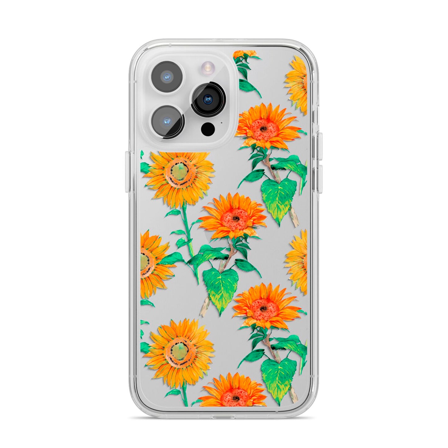 Sunflower Pattern iPhone 14 Pro Max Clear Tough Case Silver