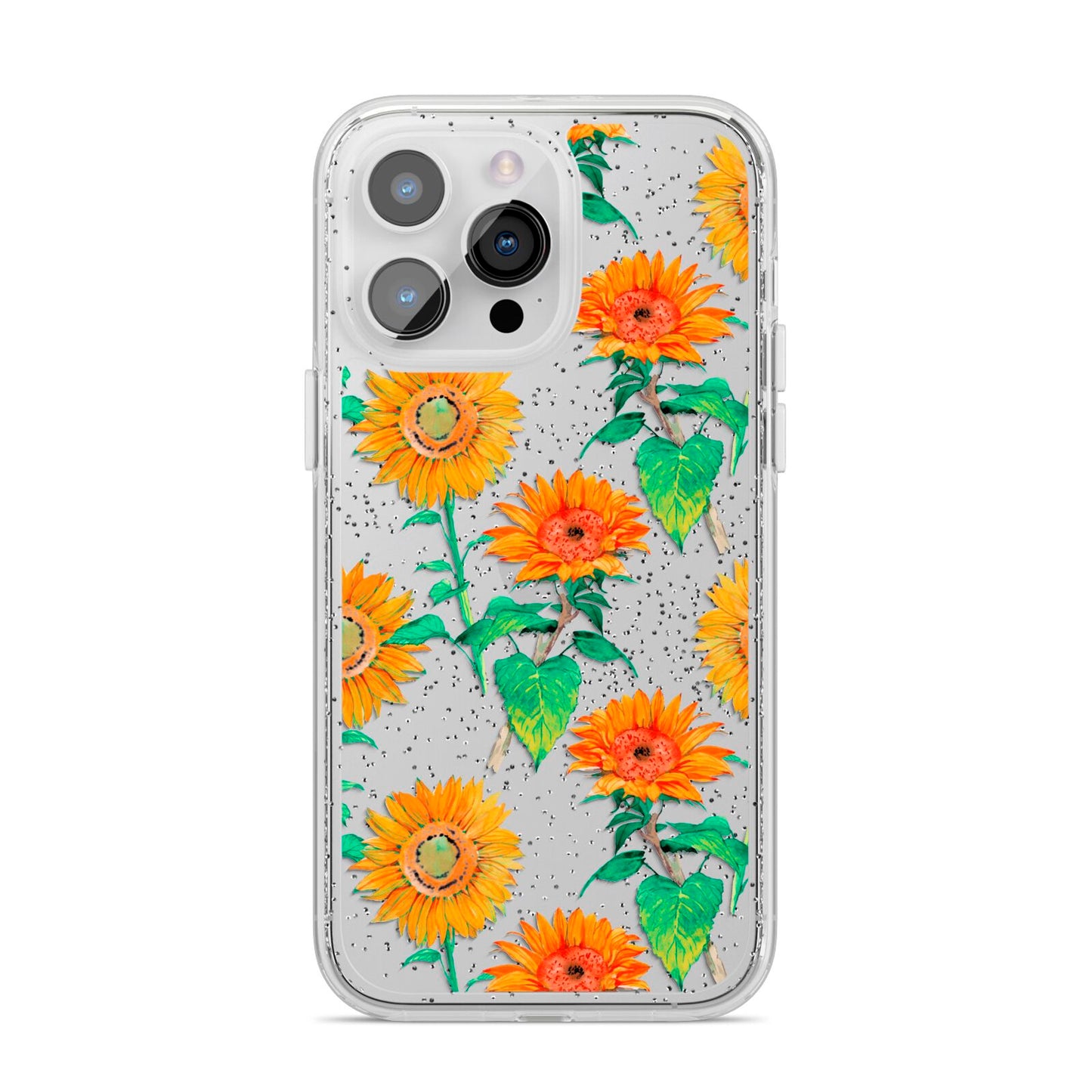 Sunflower Pattern iPhone 14 Pro Max Glitter Tough Case Silver