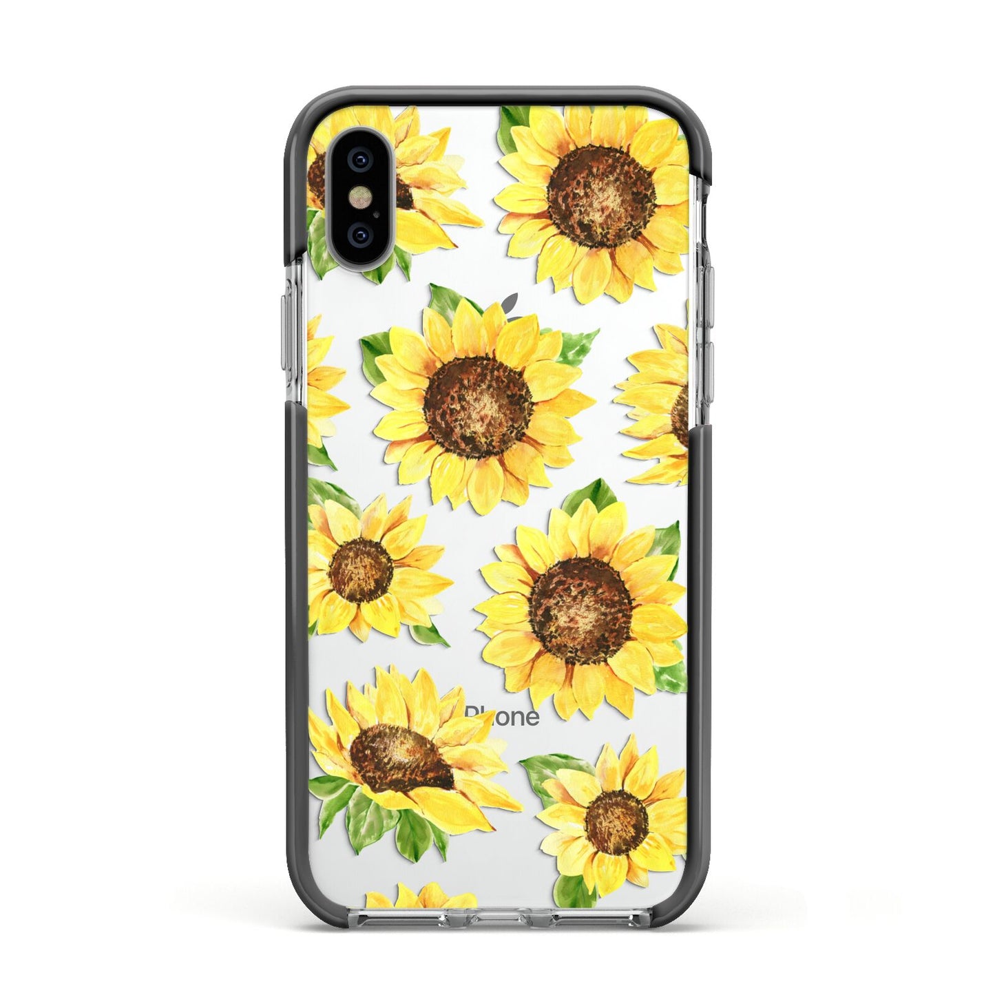 Sunflowers Apple iPhone Xs Impact Case Black Edge on Silver Phone