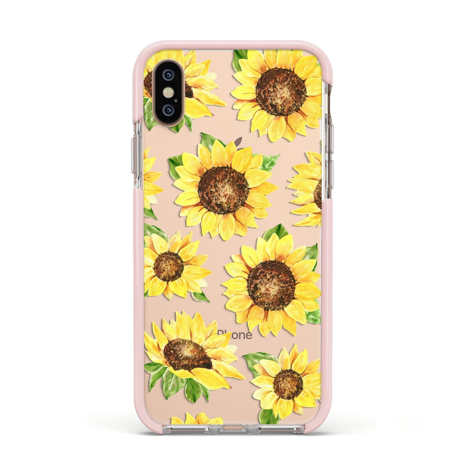 Sunflowers Apple iPhone Xs Impact Case Pink Edge on Gold Phone
