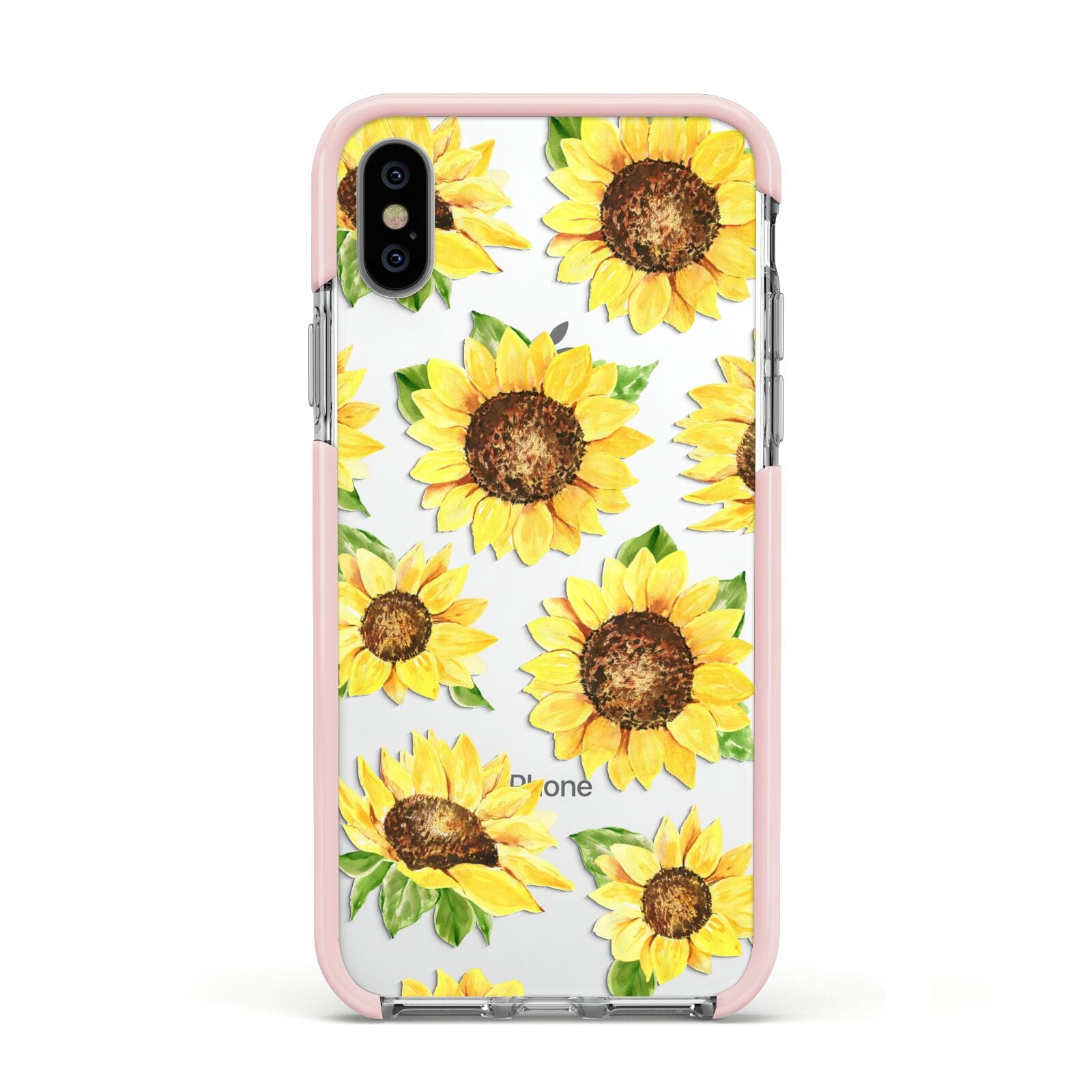 Sunflowers Apple iPhone Xs Impact Case Pink Edge on Silver Phone
