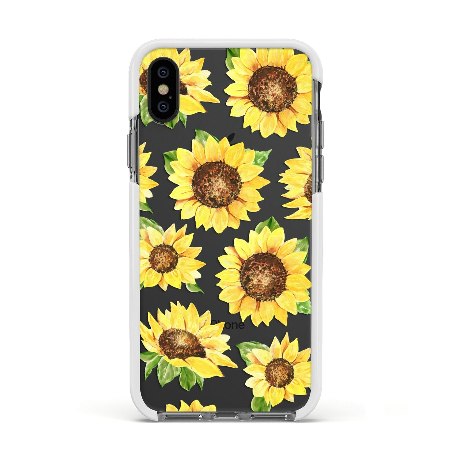Sunflowers Apple iPhone Xs Impact Case White Edge on Black Phone