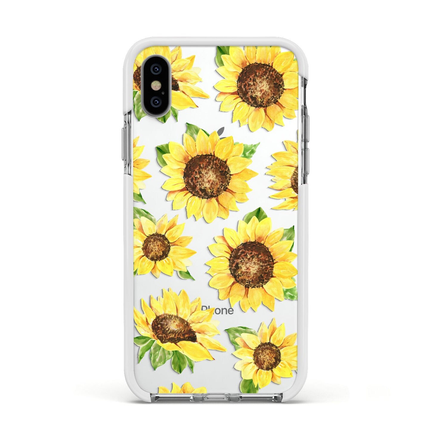 Sunflowers Apple iPhone Xs Impact Case White Edge on Silver Phone