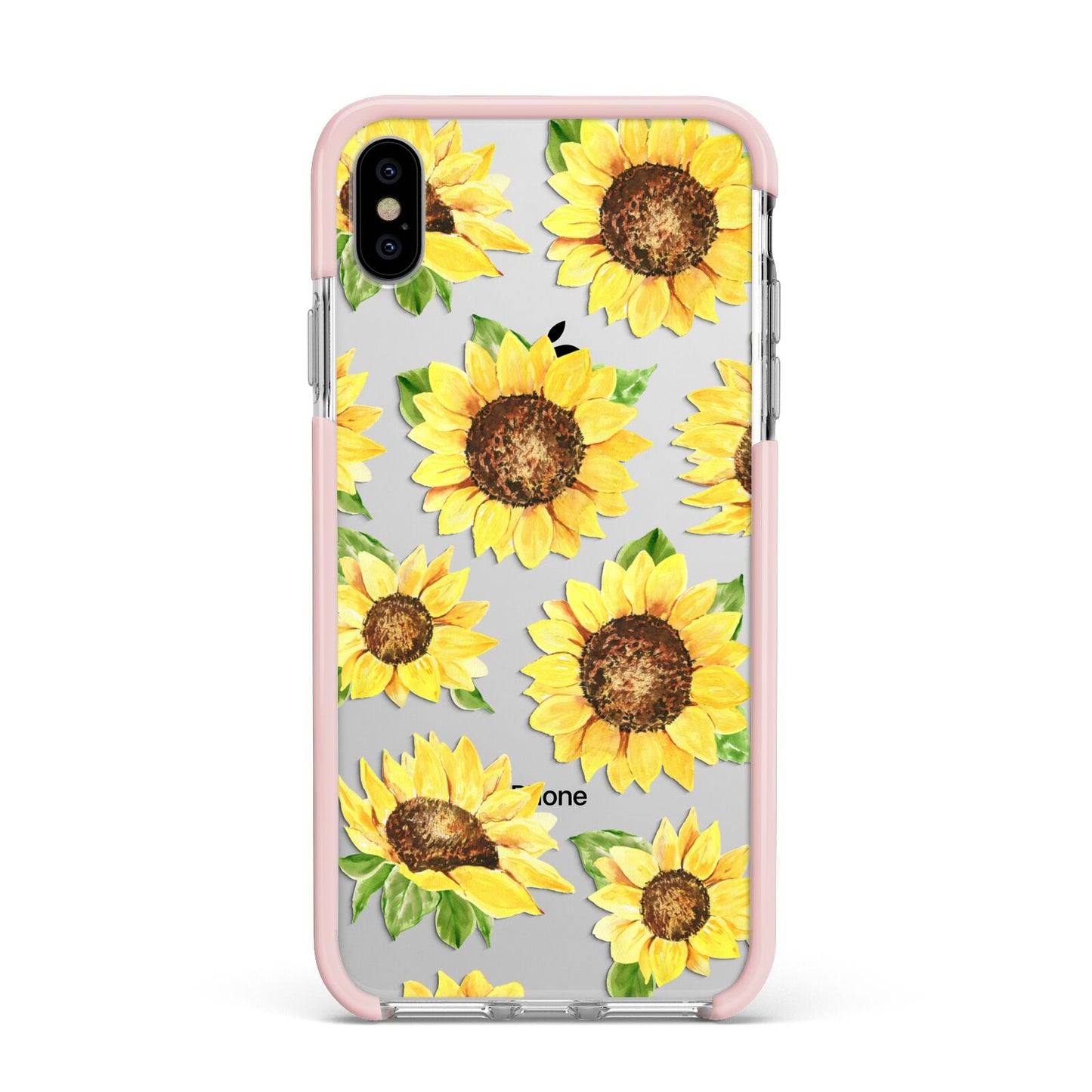 Sunflowers Apple iPhone Xs Max Impact Case Pink Edge on Silver Phone