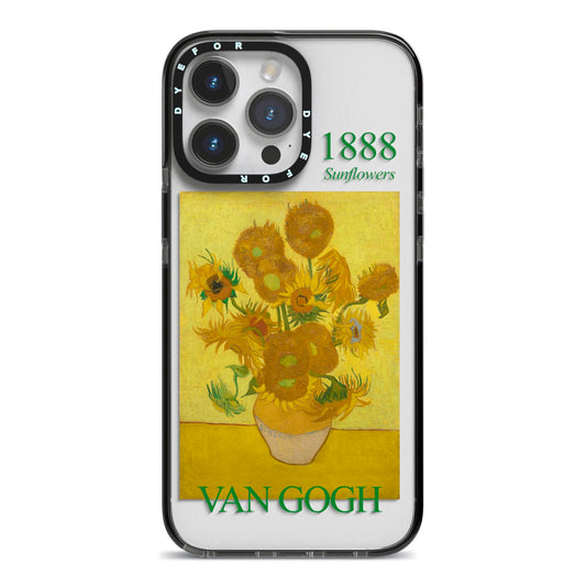 Sunflowers By Van Gogh iPhone 14 Pro Max Black Impact Case on Silver phone
