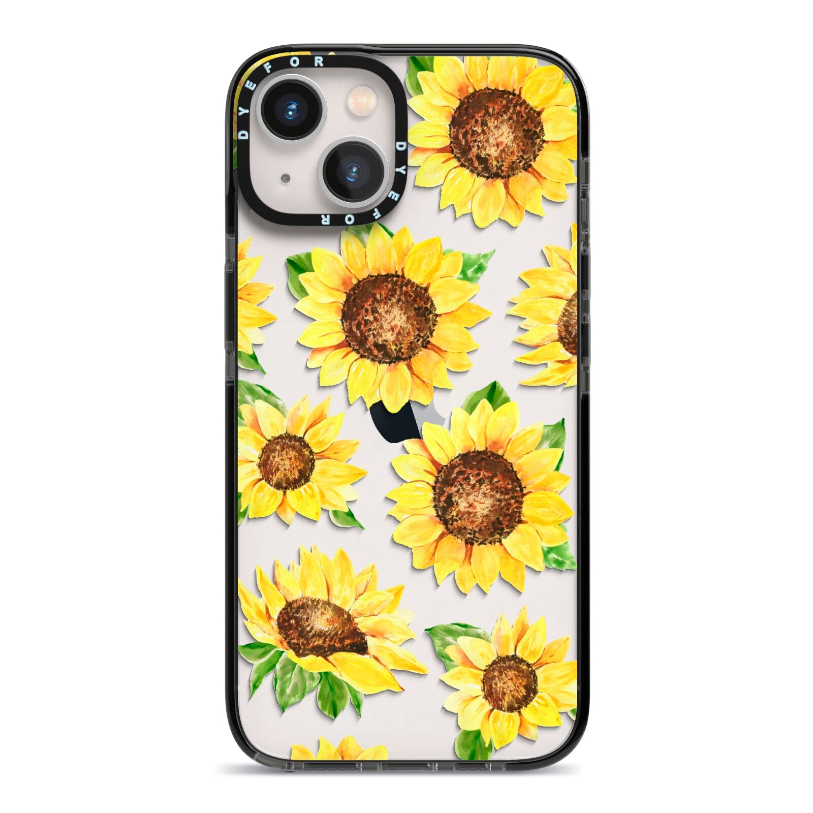 Sunflowers iPhone 13 Black Impact Case on Silver phone