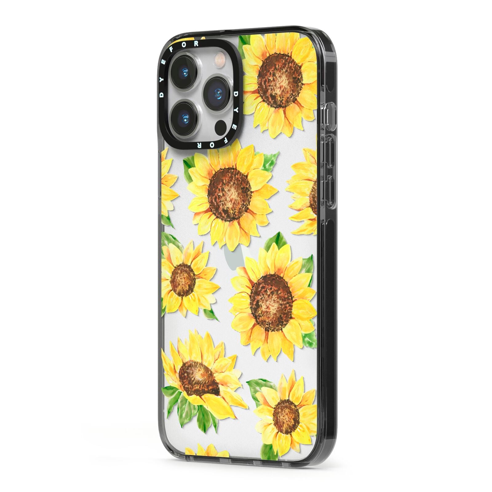 Sunflowers iPhone 13 Pro Max Black Impact Case Side Angle on Silver phone