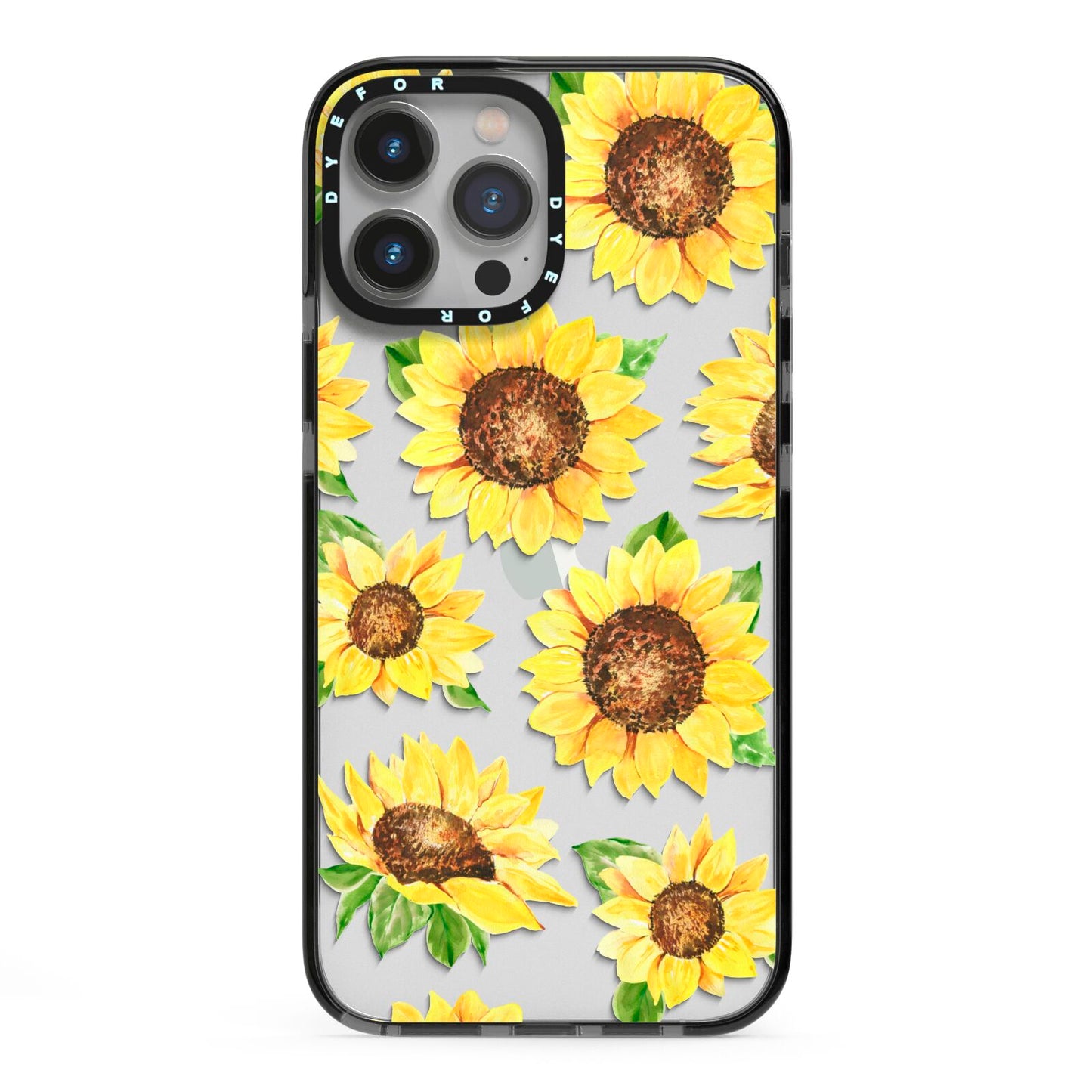 Sunflowers iPhone 13 Pro Max Black Impact Case on Silver phone